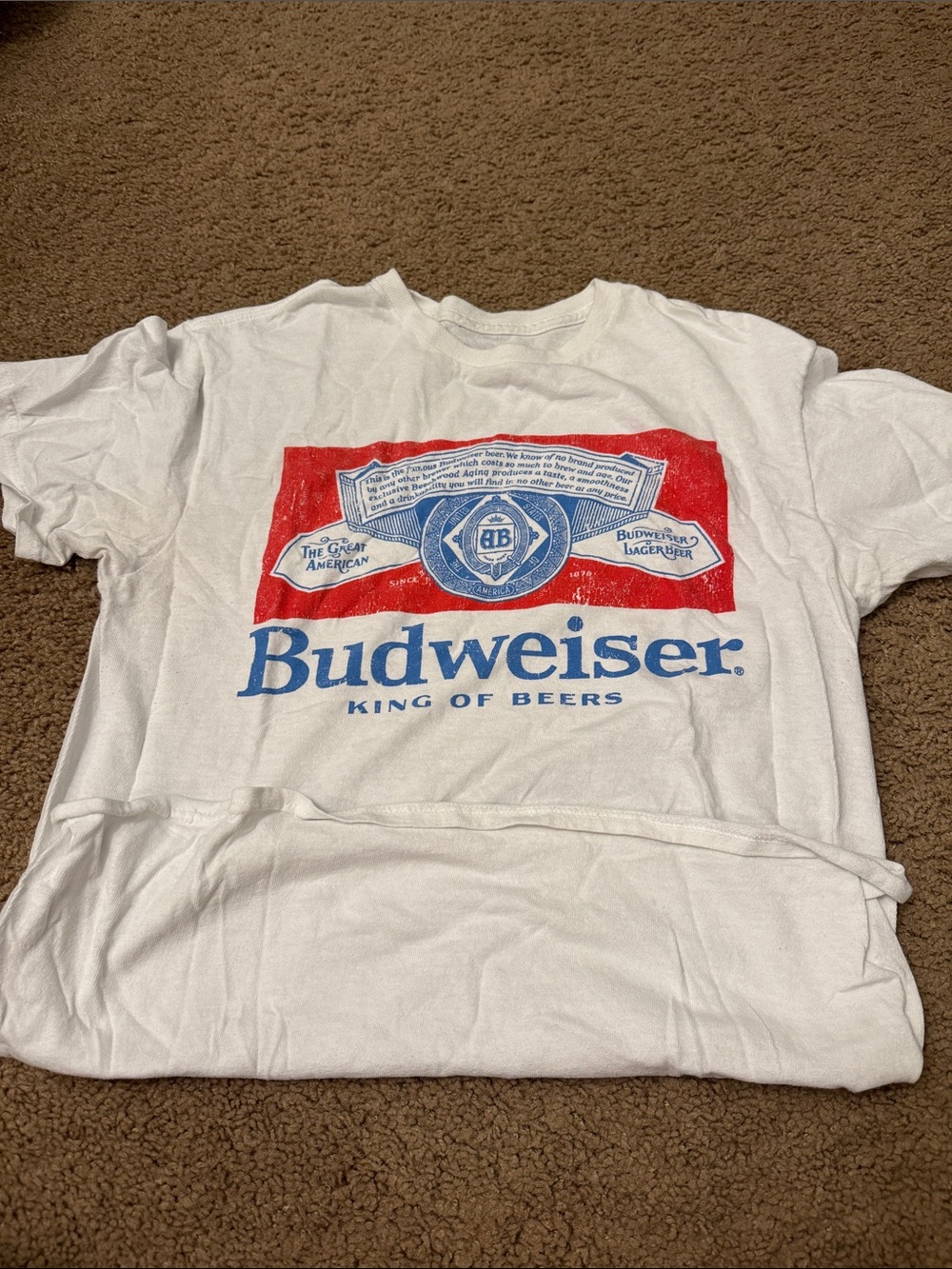 Budweiser White Tee with Red Banner and Blue Logo